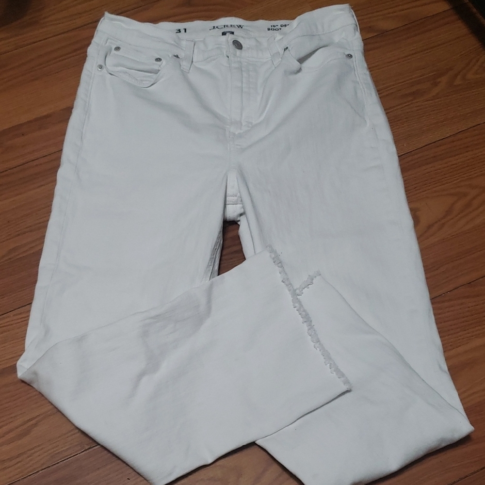 J. CREW 1O" DEMI BOOT‎ CROP Crisp White Denim Jeans